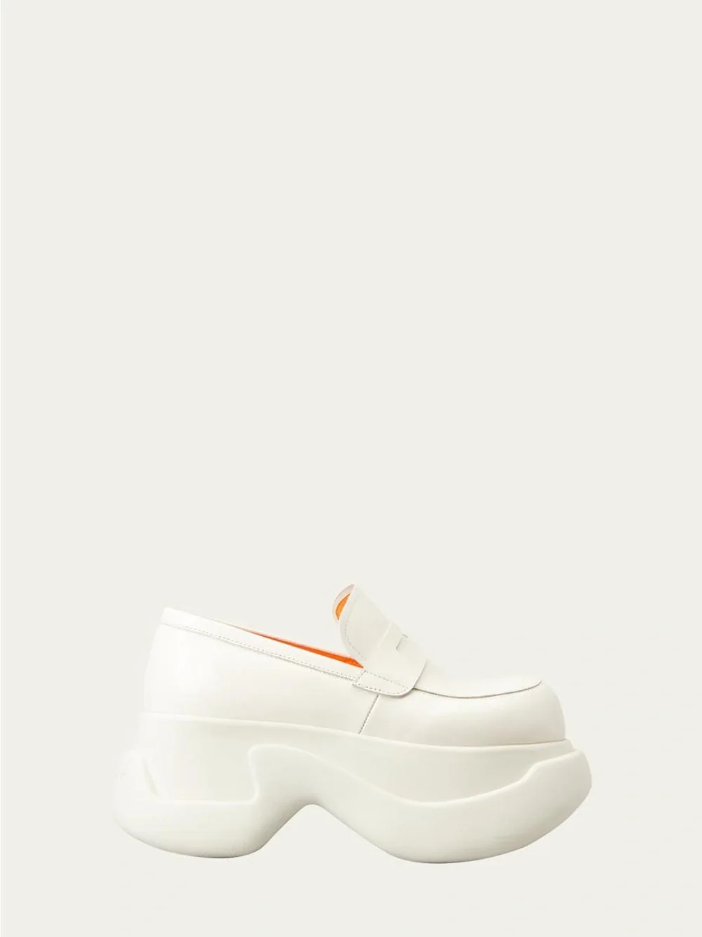 Marni Leather Chunky Penny Loafers Platform Moccasin Loafers in White